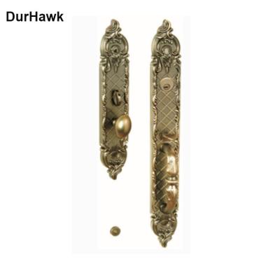 China 70mm European Style Villa Style Double Exterior Handle Large Door Handle Zinc Alloy Luxury Antique Brass Door Handle Main Door for sale