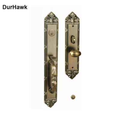 China American Double Front Doors Locks Villa Style Large Door Handle Classic Antique Brass Zinc Alloy European Style Front Door Locks for sale