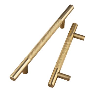 China European Double Hole Knurling Brass Cupboard Handles 96/128mm Wardrobe Door Handles Customize OEM Gold Finish Furniture Handle for sale