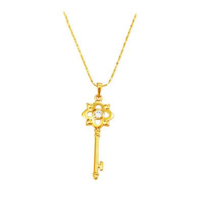 China Fast Delivery Gold Plating Fashion Brass Jewelry Zirconia Stones Copper Key Necklaces For Woman for sale