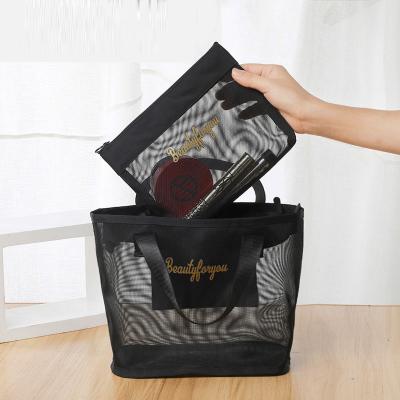 China High quality new large capacity handbags beach storage bag nylon mesh travel bag mesh cosmetic bags with logo for sale