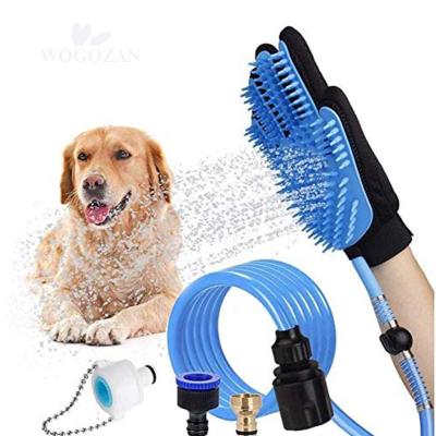 China Stocked Outdoor Shower Sprayer With Pet Hair Remover Durable And Soft Silicone Bath Dog Grooming Glove for sale