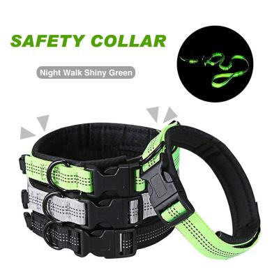 China Wholesale Reflective Puppy Collar Shiny Green Night Safety HOOK & LOOP Nylon Adjustable 3M Reflective Dog Collar for sale