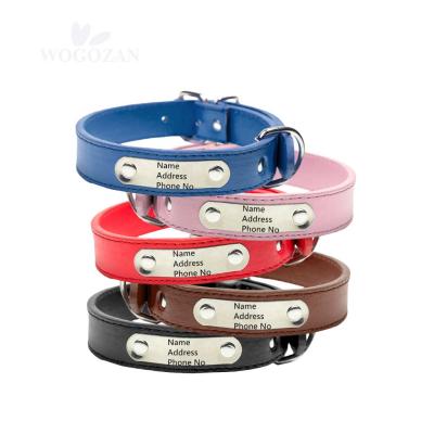 China Sustainable Premium Quality Custom Engraved Plaid Dog Collars Slide PU Deodorize Stainless ID Tags Personalized Dog Collar for sale