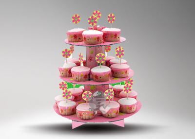 China 3 Tier Cardboard Cup Cake Stand / Colorful Cake Stand Promotional For Cake Chain Store for sale