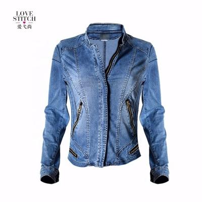 China OEM & ODM Breathable Wholesale New Arrival Stylish Best Selling Slim Shape Denim Lattice Jacket For Ladies With Zipper for sale