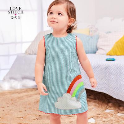 China Summer New Style Anti-static Woven Pure Cotton Embroidered Baby Kids Rainbow Sleeveless Dress for sale