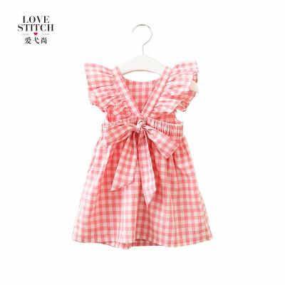 China 2019 summer temperament plaid bow tie flight sleeve anti-static backless children clothes girl dress children for sale