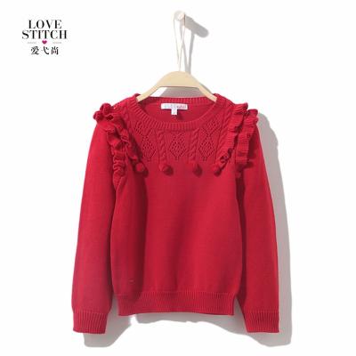 China Anti-Shrink Autumn O Neck Long Sleeve Drape Red Handmade Flower Sweater Design For Baby for sale