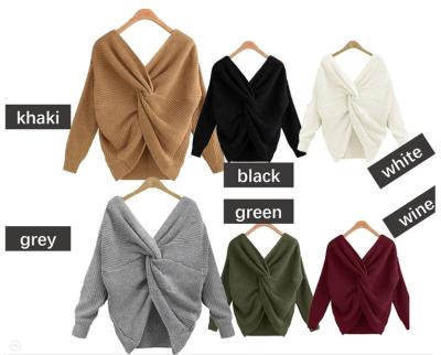 China Anti-wrinkle free sample backless irregular crisscross knit back sweater wholesale v neck latest sweater for women for sale