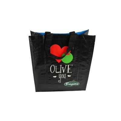 China Reusable Laminated Reclycled Durable Carry On Promotional Grocery Tote Bag PP Woven Shopping Bag With Process Printing for sale