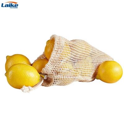 China Factory Wholesale Reusable Organic Cotton Mesh Produce Bag Drawstring Recyclable For Grocery Fruit Vegetable for sale