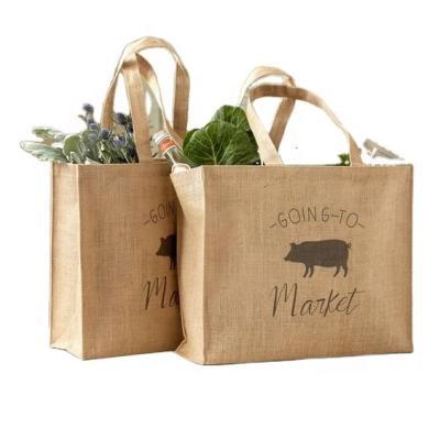 China Custom Eco Friendly Jute Handled Promotional Jute High Quality Waterproof Sack Printing Burlap Tote Bag Shopping Bag for sale