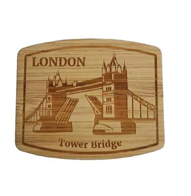 China China Customized Wooden Creative Bamboo Laser Engraved London Landmark Building Souvenir Fridge Magnet for sale