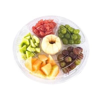 China Food Factory Supply Disposable Plastic Round Snack Salad Fruit Packing Box Tray With 6 Compartments for sale