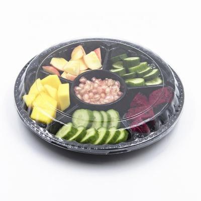 China High Quality Food Round 6 Compartment Plastic Tray With Cover for sale