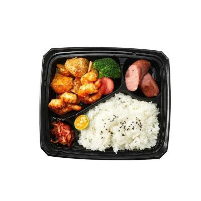 China Eco-Friendly Black Microwavable PP Restaurant Rectangular Plastic Microwave 1 Layout Food Takeaway Container Divided 3 4 By 5 for sale