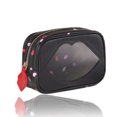 China Fashion Custom Logo Premium Make Up Bag PU Lip Shaped Travel Toiletry Women's Cosmetic Bag for sale