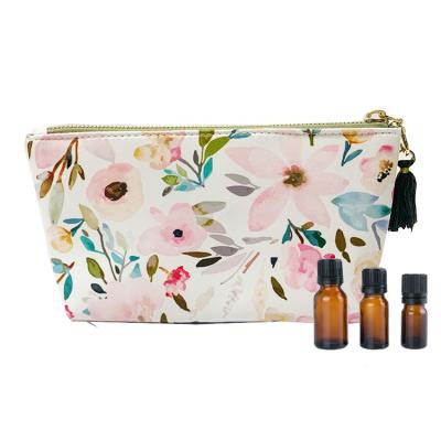 China Durable Fashion Cotton Canvas Essential Oil Bag Essential Oils Bottle Holder Travel Zipper Pouch Purse for sale