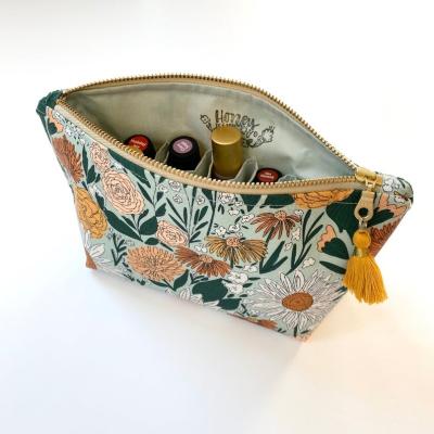 China Fashion Custom Vintage Floral Essential Oil Bag 100% Recycled Cotton Travel Essential Oil Pocket Cosmetic Bag for sale