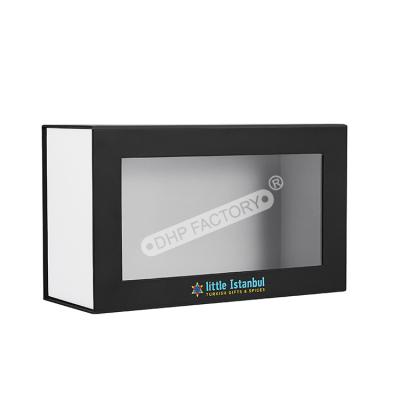 China OEM ODM Matte Black Magnetic Gift Box With Clear Pvc Window Eco Friendly for sale