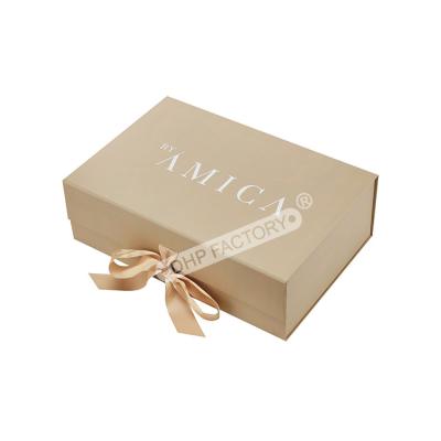 China Solid Color High End Packaging Rigid Foldable Boxes Fold Up Gift Boxes With Ribbon for sale