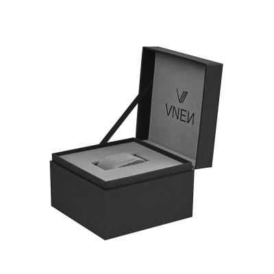 China Exquisite Black Cardboard Watch Gift Box With Velvet Pillow And Drawer for sale