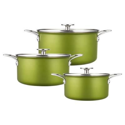 China 6pcs Sustainable Straight Shape Colored Cooking Pots Elegant Stainless Steel Cookware Triple Set With Induction Bottom for sale