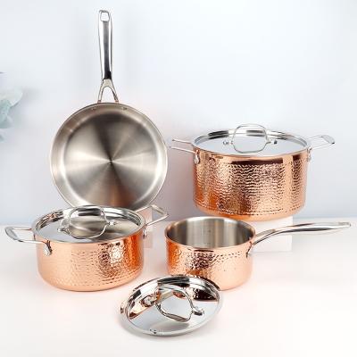 China Sustainable Factory Luxury Cookware Sets Pots And Filters Triple Stainless Steel-Copper Cookware Pot Set for sale