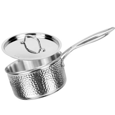 China Household Kitchen Induction Cookware Triple Stainless Steel Viable Sauce Pan With Hammer Pattern Design for sale