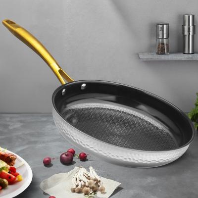 China Europe Home Kitchen 304 Stainless Steel Triple Frying Pan Non Stick Frypan Cookware Frying Pans for sale