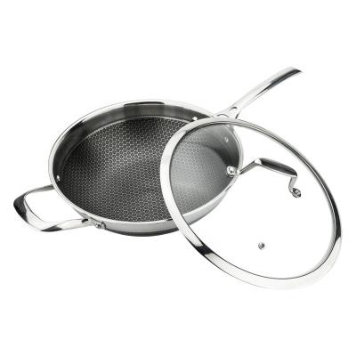 China China Sustainable Kitchen Commercial 3 Ply Stainless Steel Cookware Energy Saving Stick Non Fry Pan Wok Available Induction Cooker Pan for sale