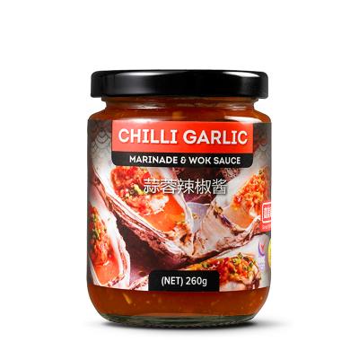 China Chili Garlic Red Chili Cooking Jar Seasoning Chili Sauce Hot Wholesale 260g Glass Bottle for sale