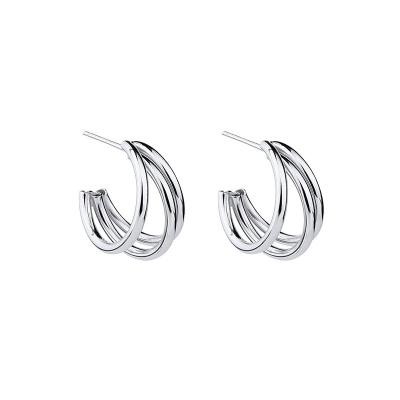 China TRENDY Jewelry Huggie Earrings 2022 NEW 925 Sterling Silver Geometric Multi Layer Hoop Earrings 18K Gold Earrings for sale