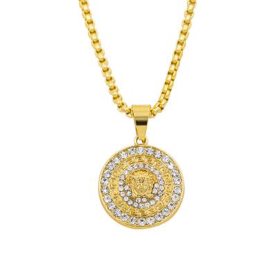 China Europe and America Hot Selling Products 18k Gold Plated Stainless Steel Mens Womens Crystal Medusa Pendant Necklace For Hiphop Jewelry for sale