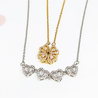 China FASHIONABLE Love Hearts Jewelry Four Pendant Fashion Necklace Gold Plated Stainless Steel Women Diamond Leaf Clover Heart Necklaces for sale