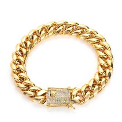 China Popular High Quality Dropshipping 18k Gold Cuban Link Bracelet Stainless Steel Bracelets Urban Mens Jewelry Casual/Sporty Hip Hop Jewelry for sale