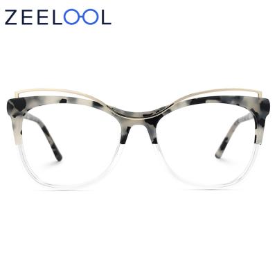 China Zeeloo Fashionable Brand Cateye High Quality Mixed Material Wholesale Frames Optical Spectacle Eyeglasses Frames Glasses for sale