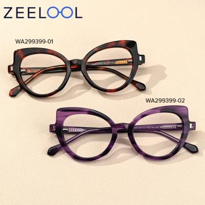 China Zeelool Wholesale Cat Eye Acetate Cat Eye Sight Purple Tortoise No Acetate Eye Spring Hinged Glass Sight for sale