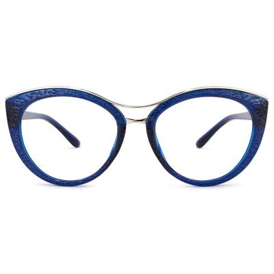 China Cat Eye Shaped Blue White Acetate Fashionable Unique Ladies Optical Frame Premium Colors Frame Optical Glasses for sale