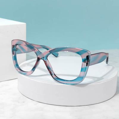 China Customized Optical Frame Vogue Design TR90 Rectangle Butterfly Striped Eyewear Optical Glass Blue Thick Frame for sale