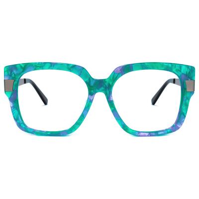 China Zeelool Women Square Acetate Square Metal Eyewear Green Floral Large Eye Glass Frames Optical Frame for sale