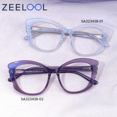 China Cat Eye Zeelool Unique Women Layered Design Acetate Glass Cateye Purple Blue Wide Oversized Frame for sale