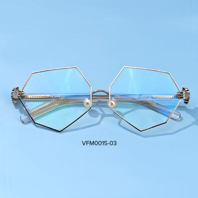 China 2020 Brand High Quality Stylish Geometric Glasses VFM0015 Full Rim Metal Gold and Silvery Geometric Glasses for Women Men Couples for sale