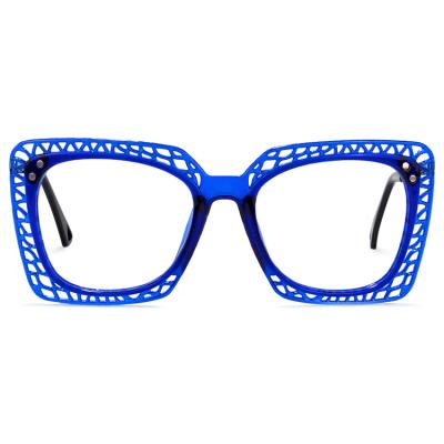 China Stylish Unisex Square Striped Decorative Eyeglasses Blue Spectacles Frame With Slim Metal Temples for sale