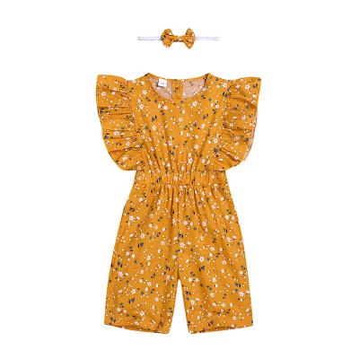 China wholesale 90% cotton and 10% polypropylene cotton baby clothes cute printing lace straps rompers and jumpsuit rompers for baby with hairpin for sale