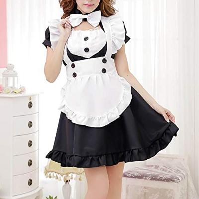 China Cute Maid Party Costumes Dess Polyester Costume Black Dress Girls Waitress And Cotton Women Lolita French Maid Outfit Anime Cosplay With Headdress for sale