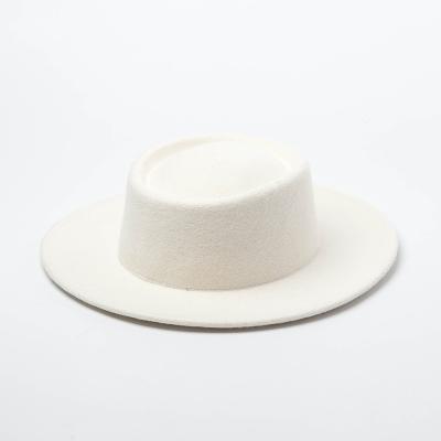 China Simple White Picture Wool Felt Top Hat For Ladies Wool Bucket Hat for sale