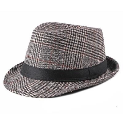 China Fashion Checked Autumn And Winter Felt Fedora Hat Men Classic British Jazz Hat 55-58CM Adjustable for sale