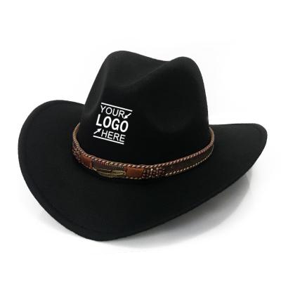 China Picture Fashion Suede Wool Men And Women Hats Cowboy Sun Outdoor Hat American Cowboy Hat With Ribbon Leather Black Felt Top Hats for sale